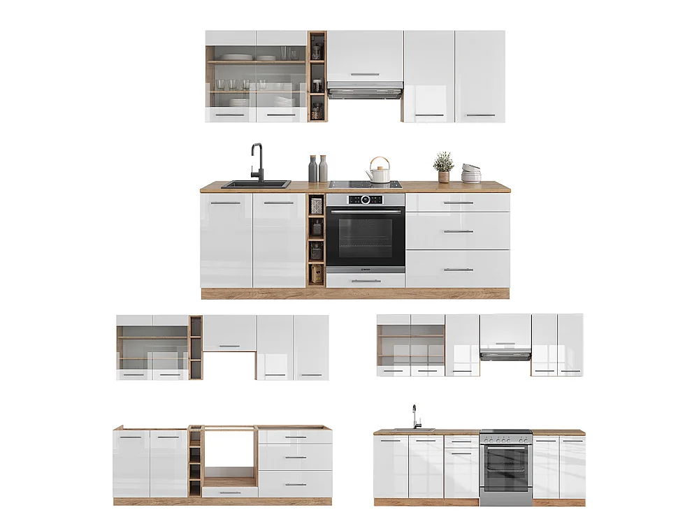 Pentry vit högblank/goldkraft ek 235x60x81.6 fame-line