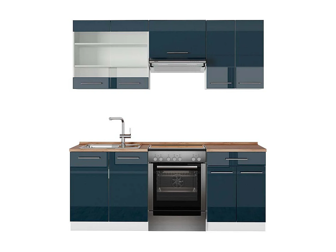 Köksskåp  mörkblå högblank/vit 200x60x81.6 fame-line
