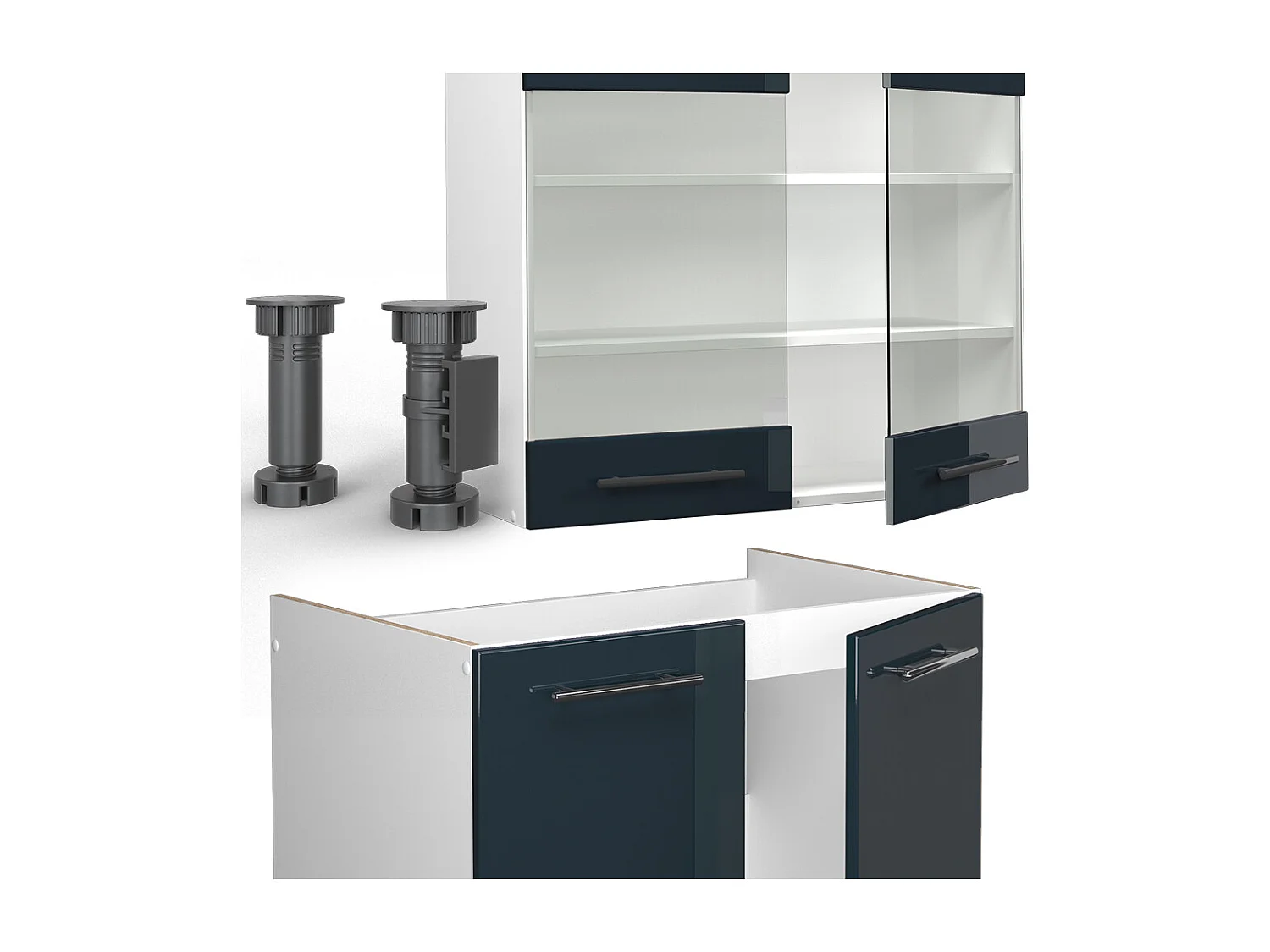 Köksskåp  mörkblå högblank/vit 200x60x81.6 fame-line