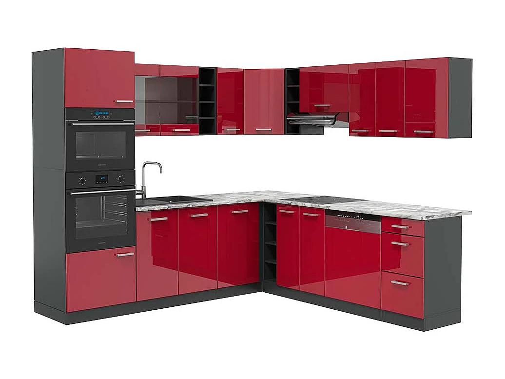 Cocina esquinera rojo brillo intenso/antracita 247x60x81.6 r-line