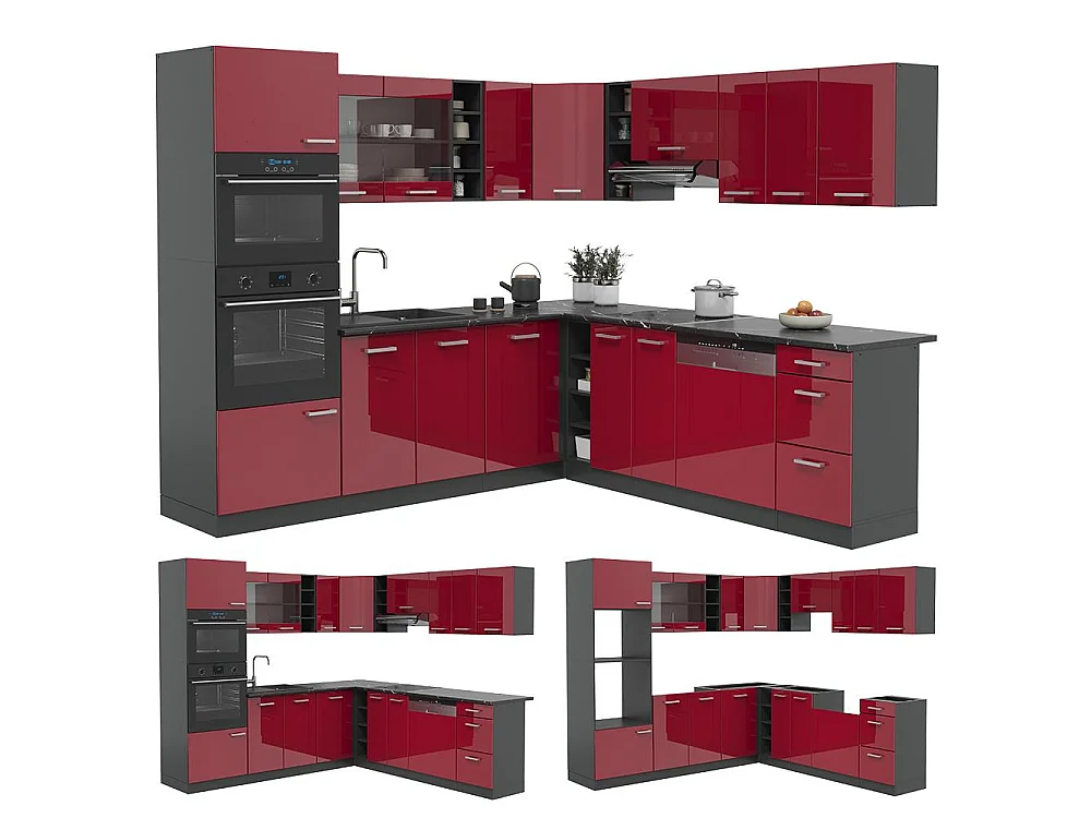 Cuisine en angle rouge brillant/anthracite 247x60x81.6 r-line