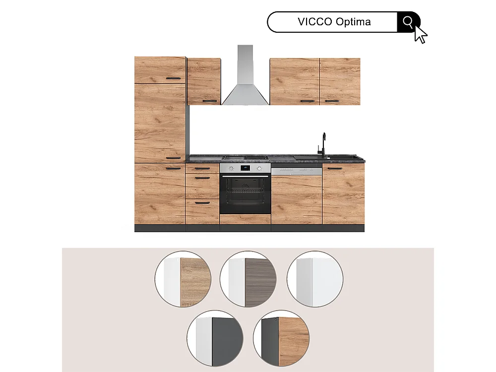 Ligne de cuisine chêne doré/anthracite 270x57.1x81.6 optima