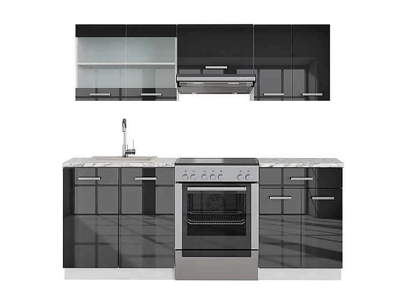 Mueble de cocina antracita brillo intenso/blanco 200x60x81.6 fame-line