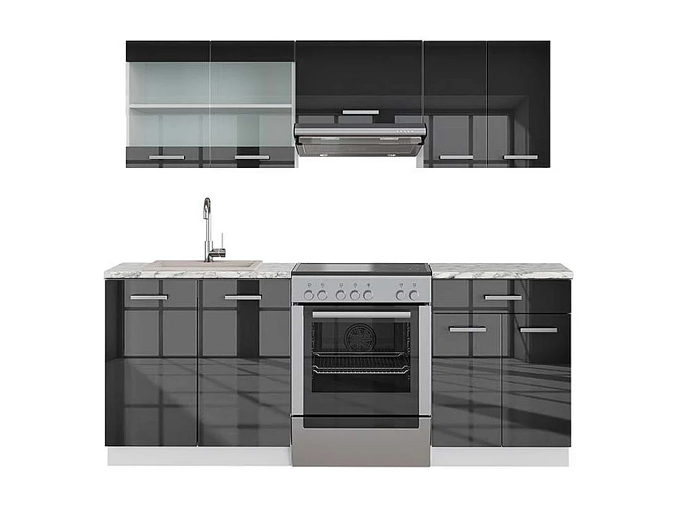 Cuisine anthracite brillant/blanc 200x60x81.6 fame-line