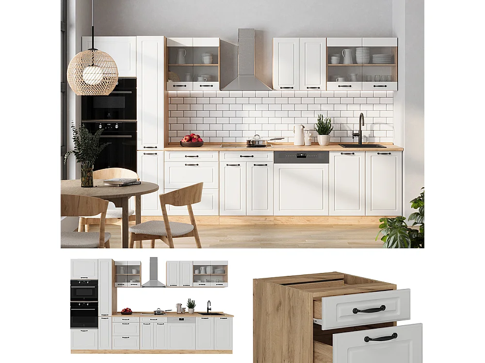 Cuisine blanc campagnard/chêne doré 350x46x81.6 r-line