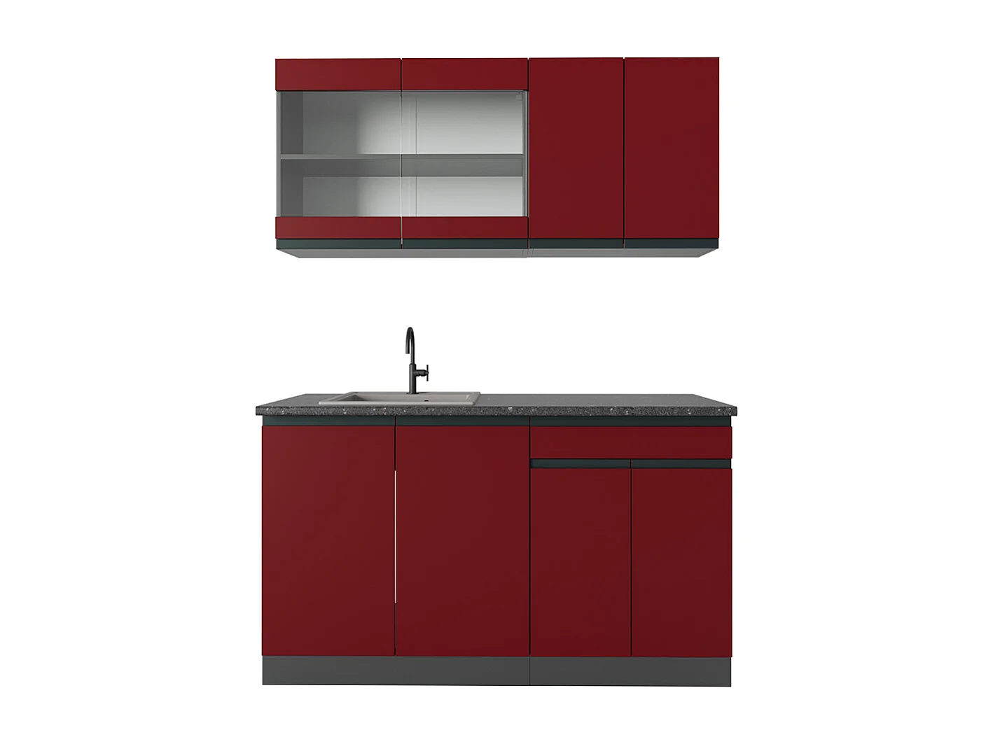 Eenpersoonskeuken rood/antraciet 140x60x81.6 r-line