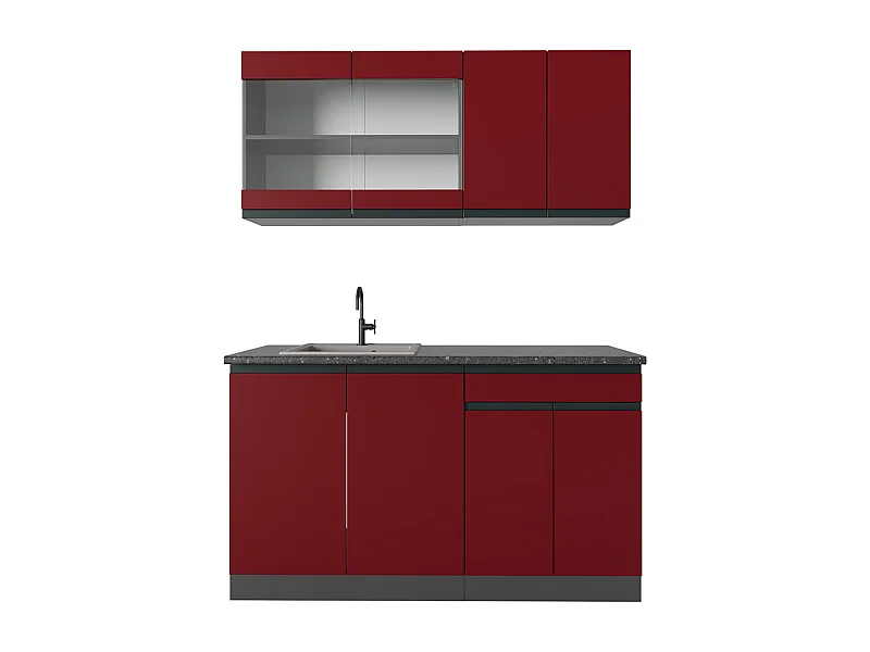 Eenpersoonskeuken rood/antraciet 140x60x81.6 r-line