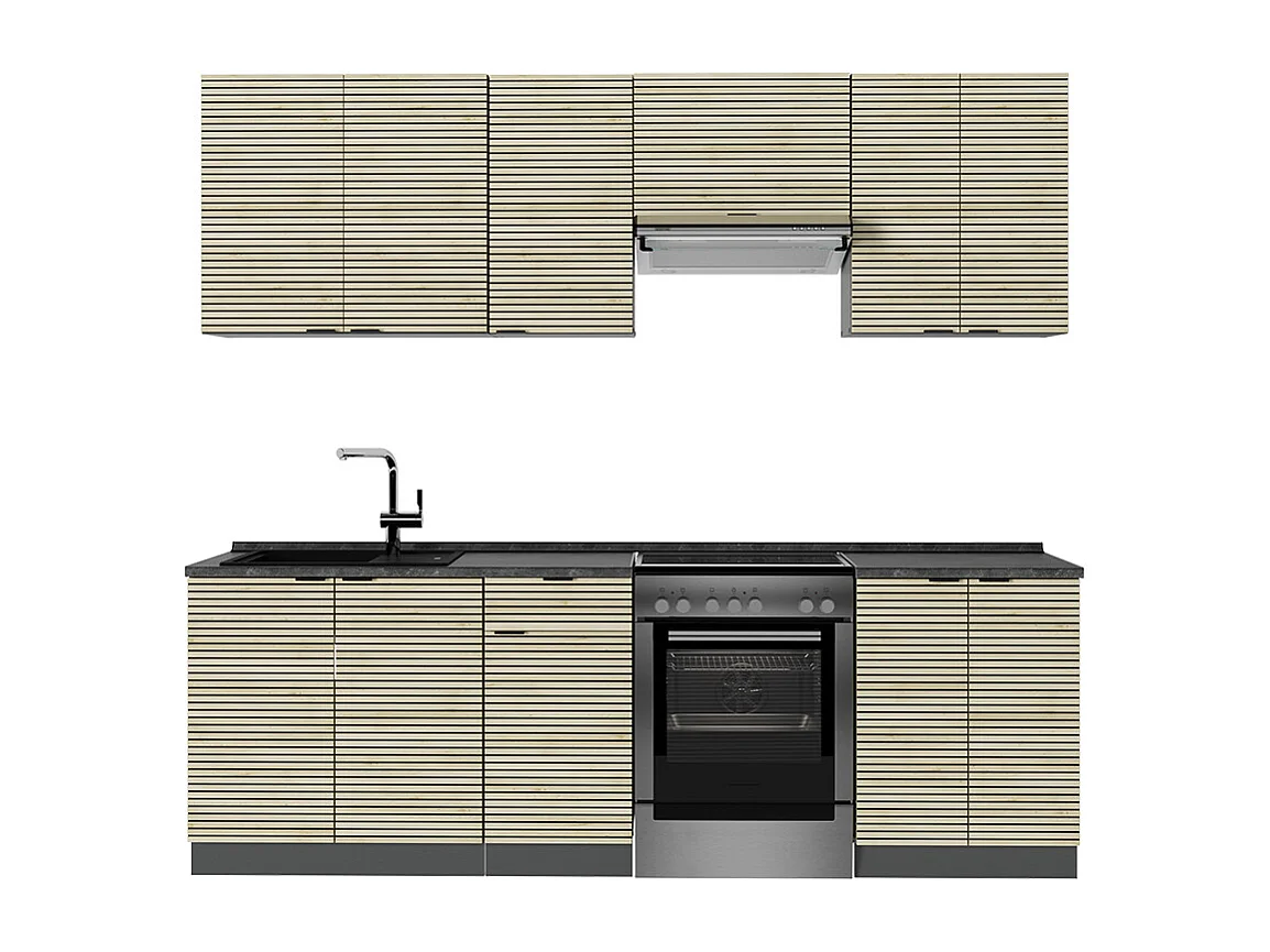 Cuisine chêne lambris/anthracite 240x60x81.6 fame-line