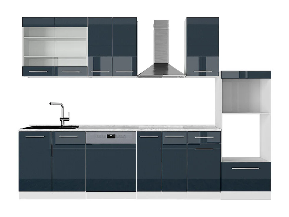 Mueble de cocina azul oscuro alto brillo/blanco 300x60x81.6 fame-line