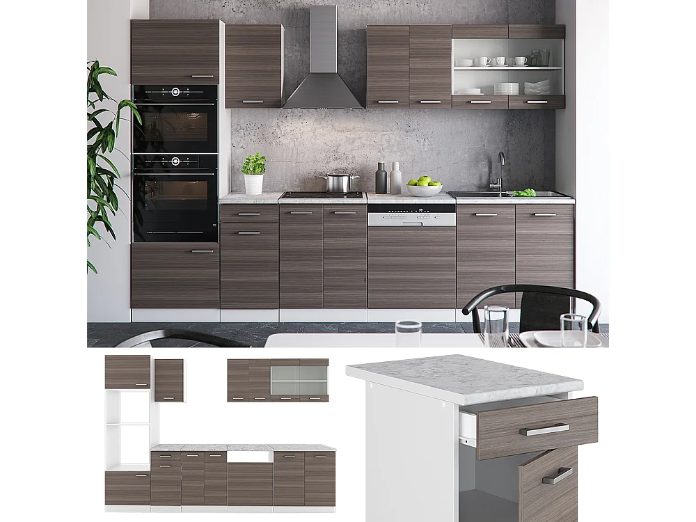 Cucina componibile grigio prezioso/bianco 300x60x81.6 r-line