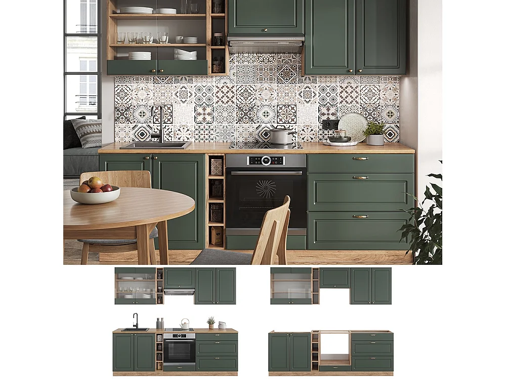 Cuisine chêne vert et or/chêne doré 235x60x81.6 fame-line