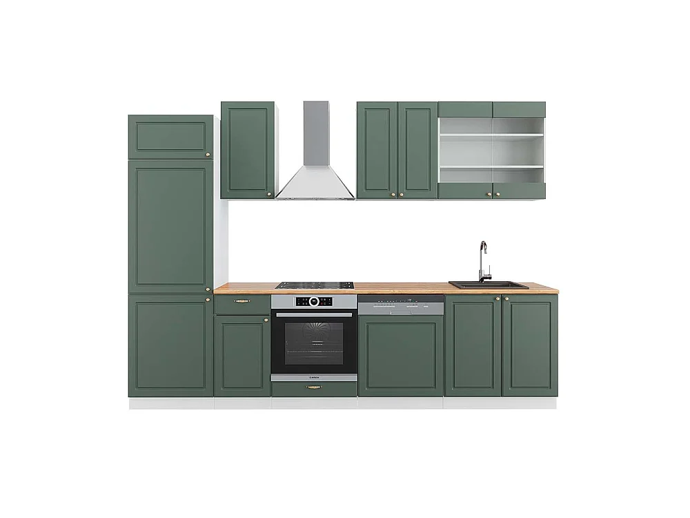 Complete keukeneenheid groen-goud landhuis/wit 300x60x81.6 fame-line