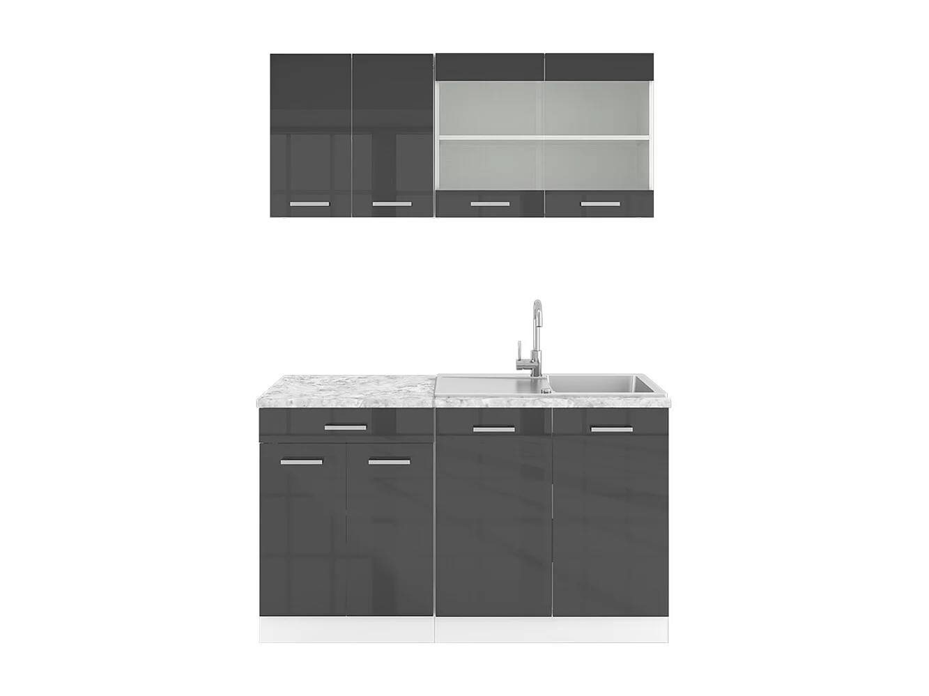 Cuisine anthracite brillant/blanc 140x60x81.6 r-line