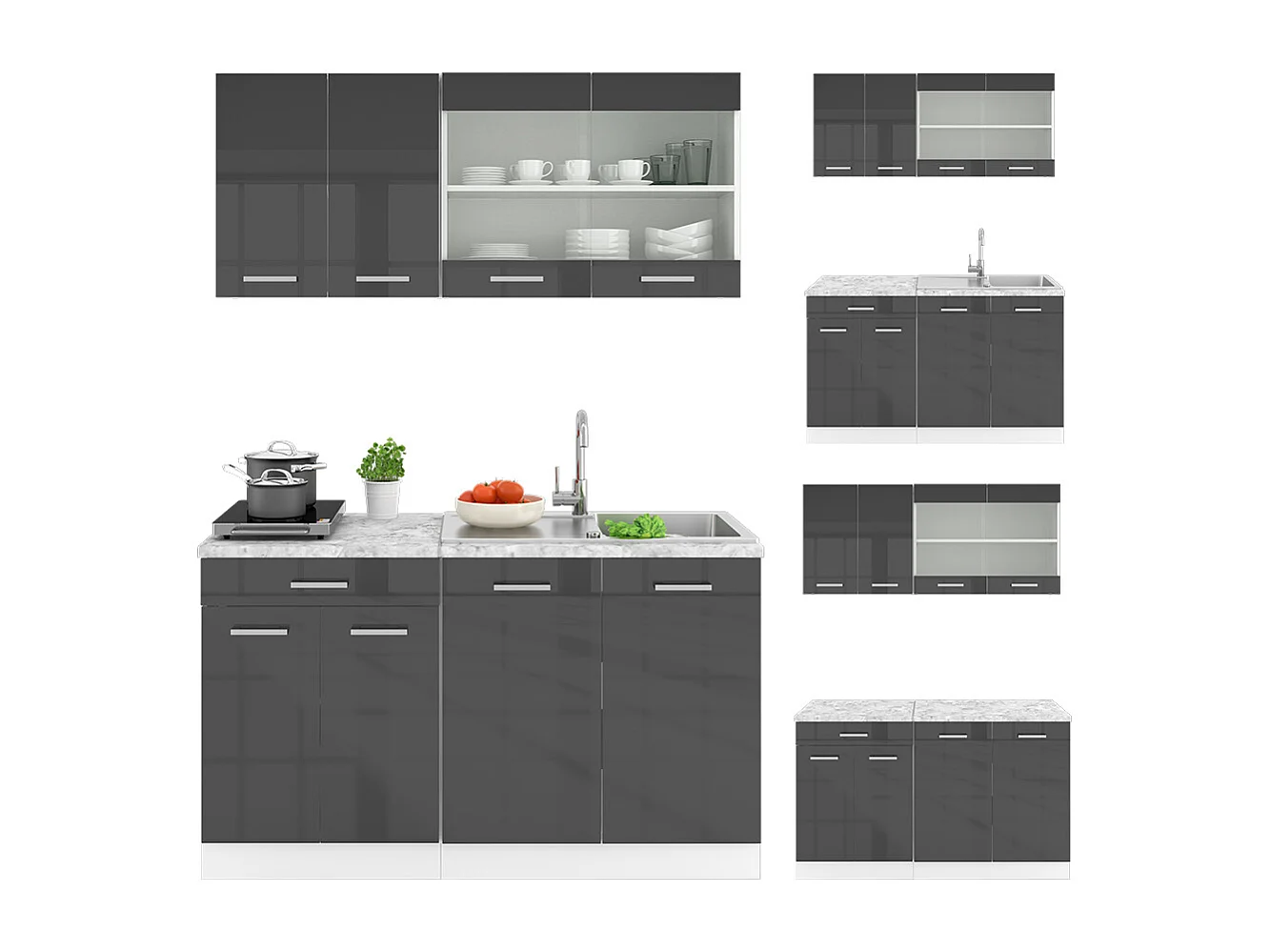 Cuisine anthracite brillant/blanc 140x60x81.6 r-line