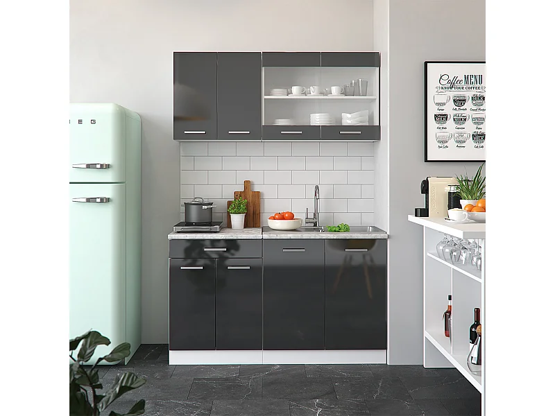 Cuisine anthracite brillant/blanc 140x60x81.6 r-line