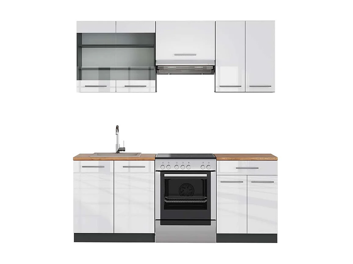 Küchenzeile weiß hochglanz/anthrazit 200x60x81.6 fame-line