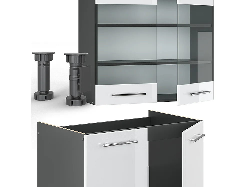 Køkkenrække hvid højglans/antracit 200x60x81.6 fame-line