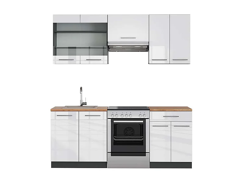 Küchenzeile weiß hochglanz/anthrazit 200x60x81.6 fame-line