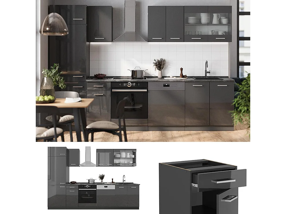Cuisine anthracite brillant/anthracite 300x60x81.6 r-line