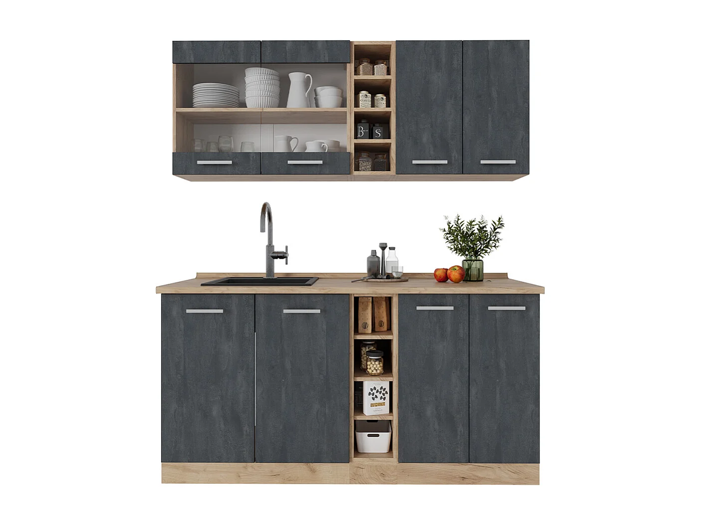 Cuisine béton noir/chêne doré 160x60x81.6 r-line