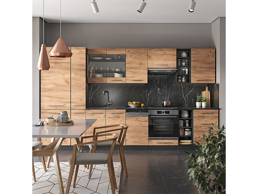 Küchenzeile goldkraft eiche/anthrazit 355x60x81.6 fame-line