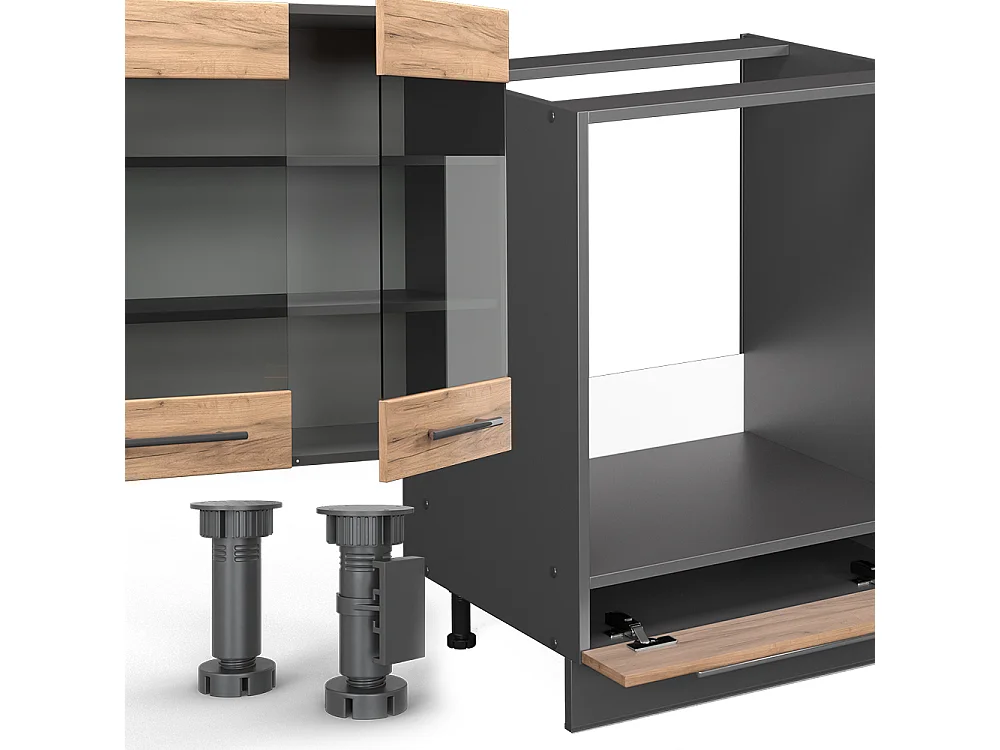 Küchenzeile goldkraft eiche/anthrazit 355x60x81.6 fame-line