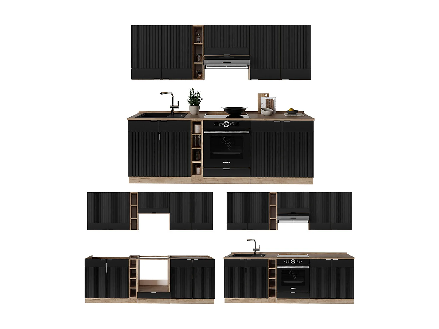 Cuisine noir rayé/chêne doré 235x60x81.6 fame-line