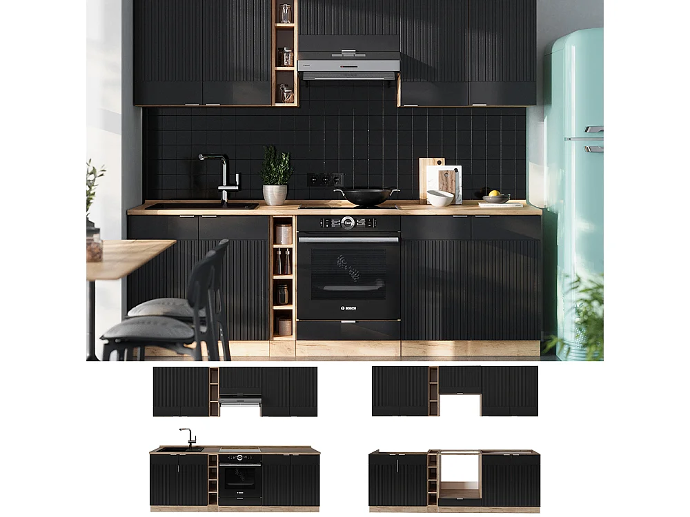 Cuisine noir rayé/chêne doré 235x60x81.6 fame-line