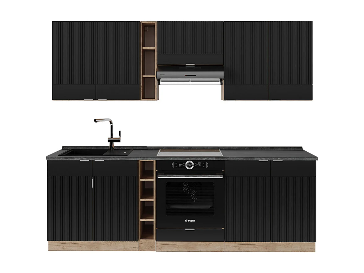Køkkenrække sortstribet/gyldent egetræ 235x60x81.6 fame-line