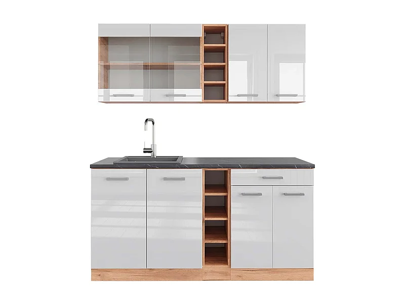 Cocina versátil blanco brillo intenso/roble dorado 160x60x81.6 r-line