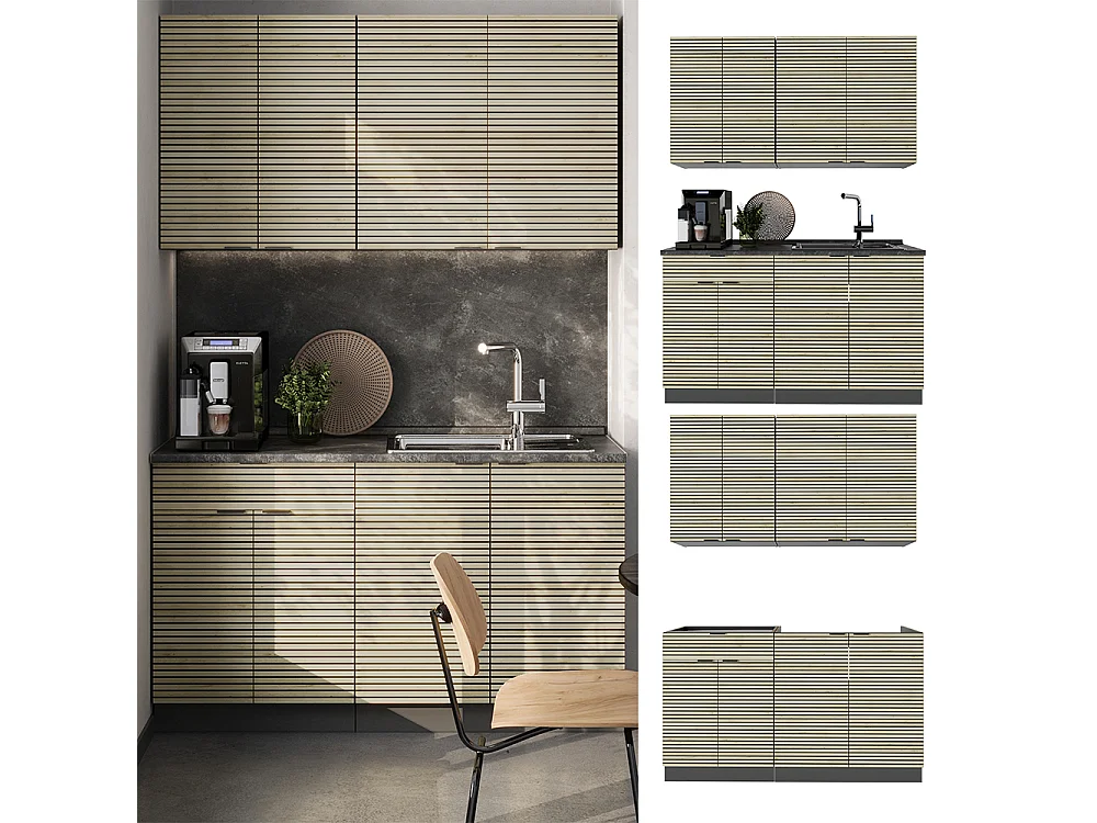 Singlekøkken egetræspanel/antracit 140x60x81.6 fame-line
