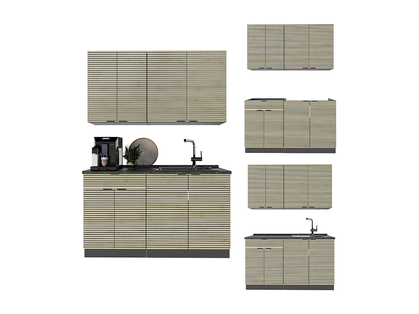 Singlekøkken egetræspanel/antracit 140x60x81.6 fame-line