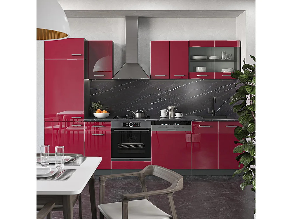 Cuisine rouge brillant/anthracite 300x60x81.6 r-line