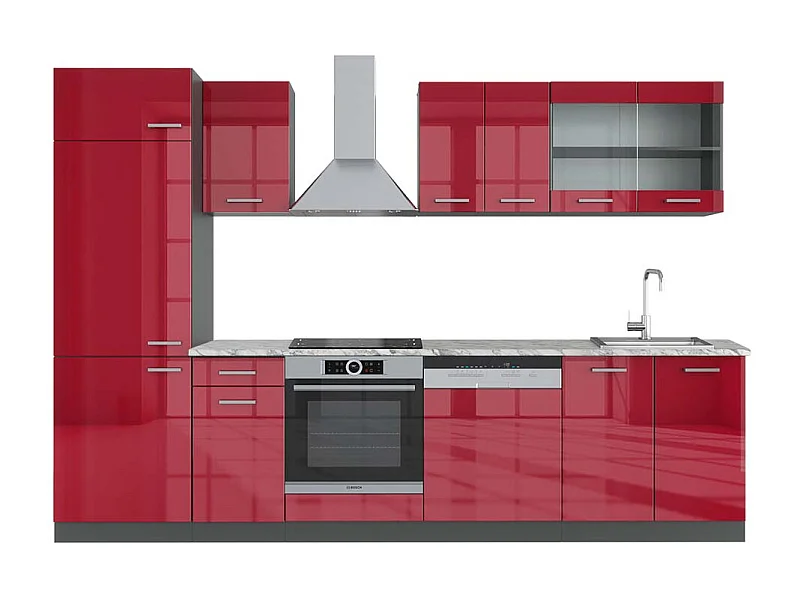 Mueble de cocina rojo brillo intenso/antracita 300x60x81.6 r-line
