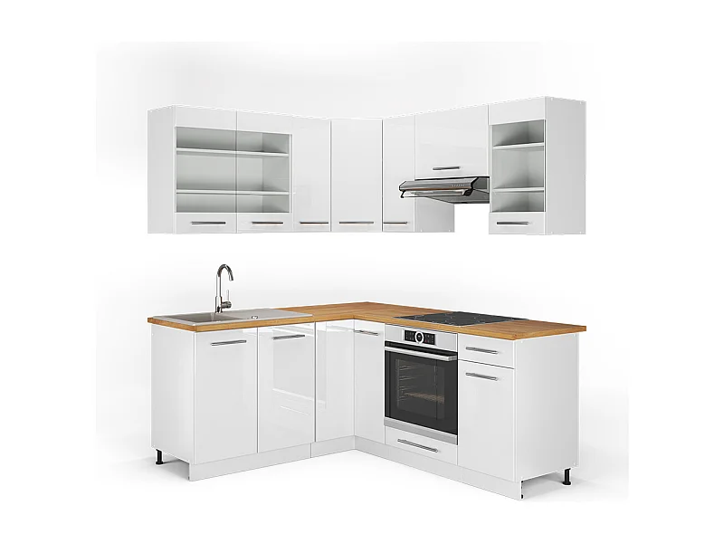 Cuisine en angle blanc brillant/blanc 190x60x81.6 fame-line