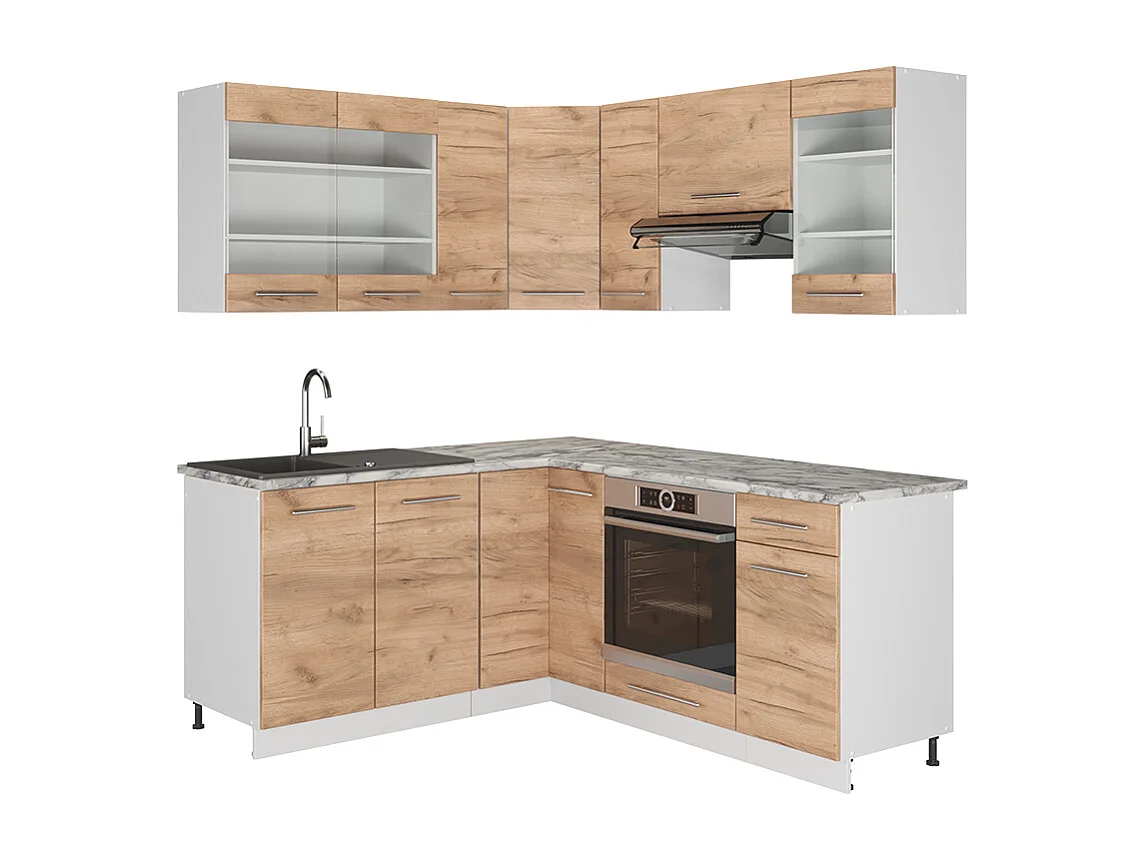 Cuisine en angle chêne doré/blanc 190x46x81.6 fame-line