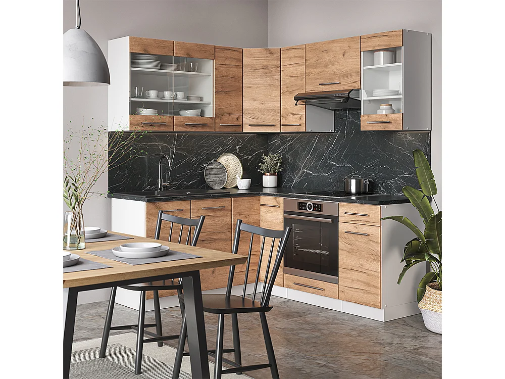 Cuisine en angle chêne doré/blanc 190x46x81.6 fame-line