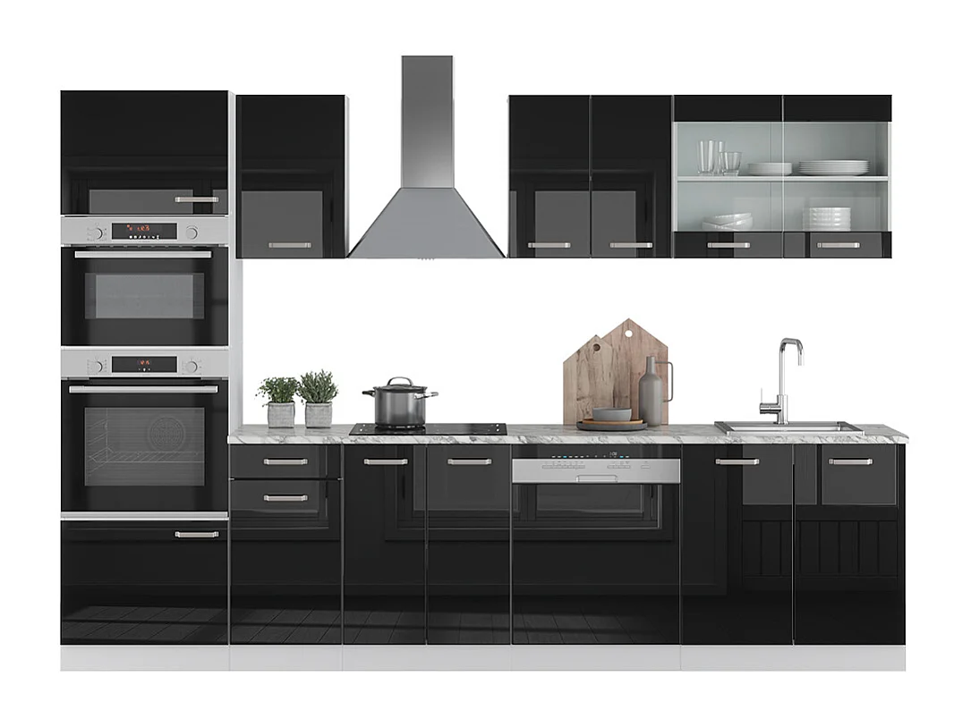 Cucina componibile nero lucido/bianco 300x60x81.6 r-line