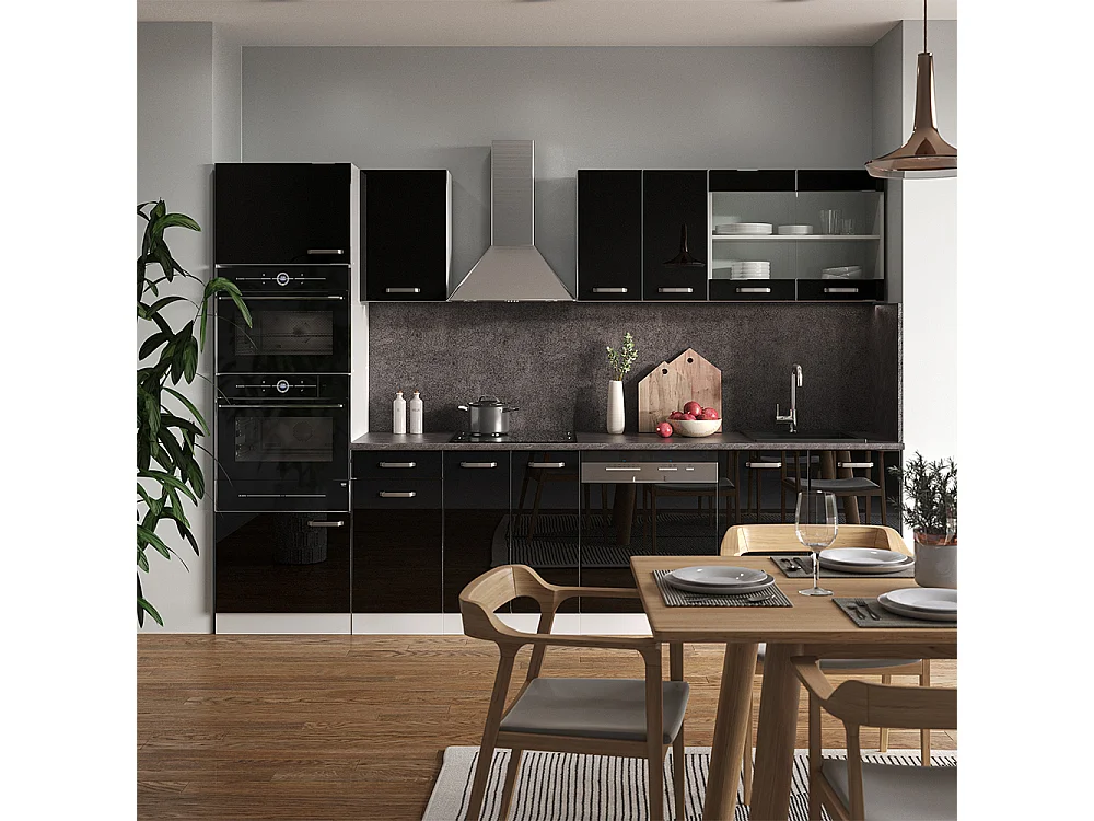 Cuisine noir brillant/blanc 300x60x81.6 r-line