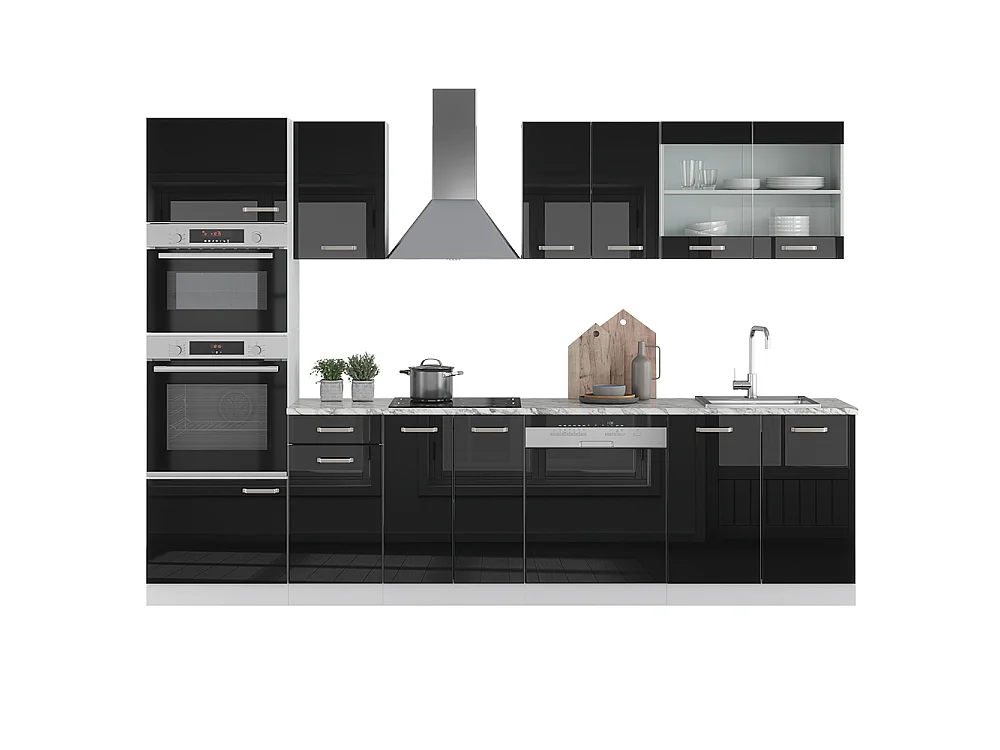 Cuisine noir brillant/blanc 300x60x81.6 r-line
