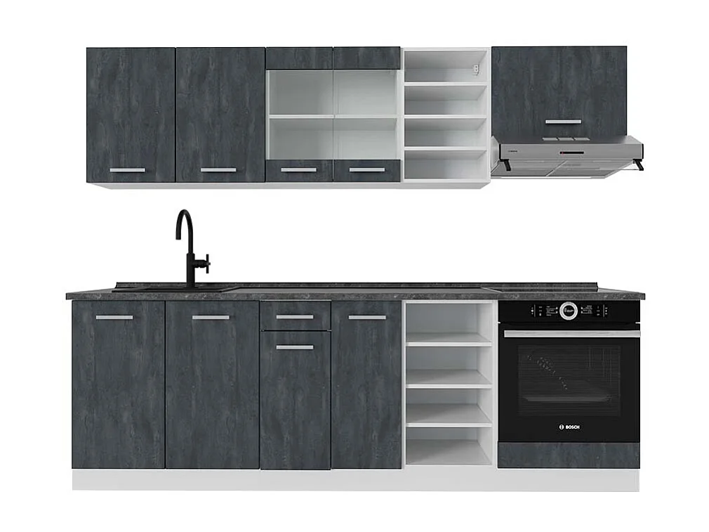 Cucina componibile nero cemento/bianco 240x60x81.6 r-line