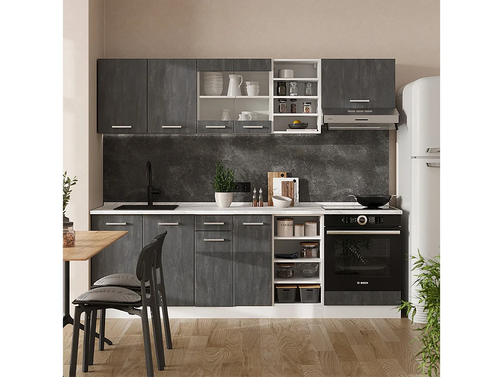 Cuisine noir béton/blanc 240x60x81.6 r-line