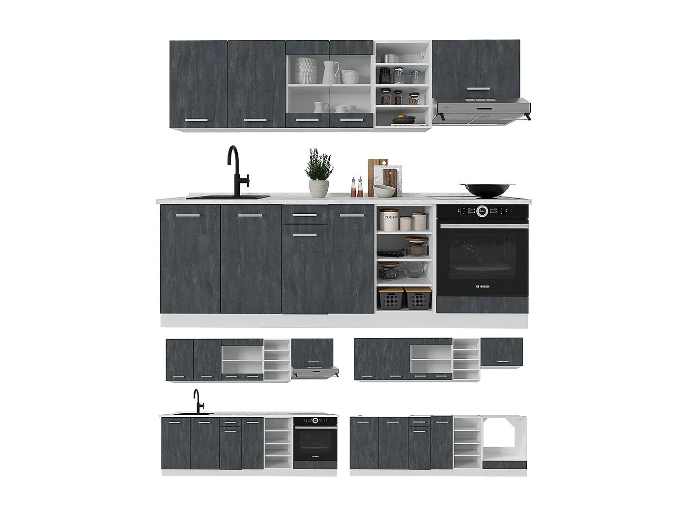 Cuisine noir béton/blanc 240x60x81.6 r-line