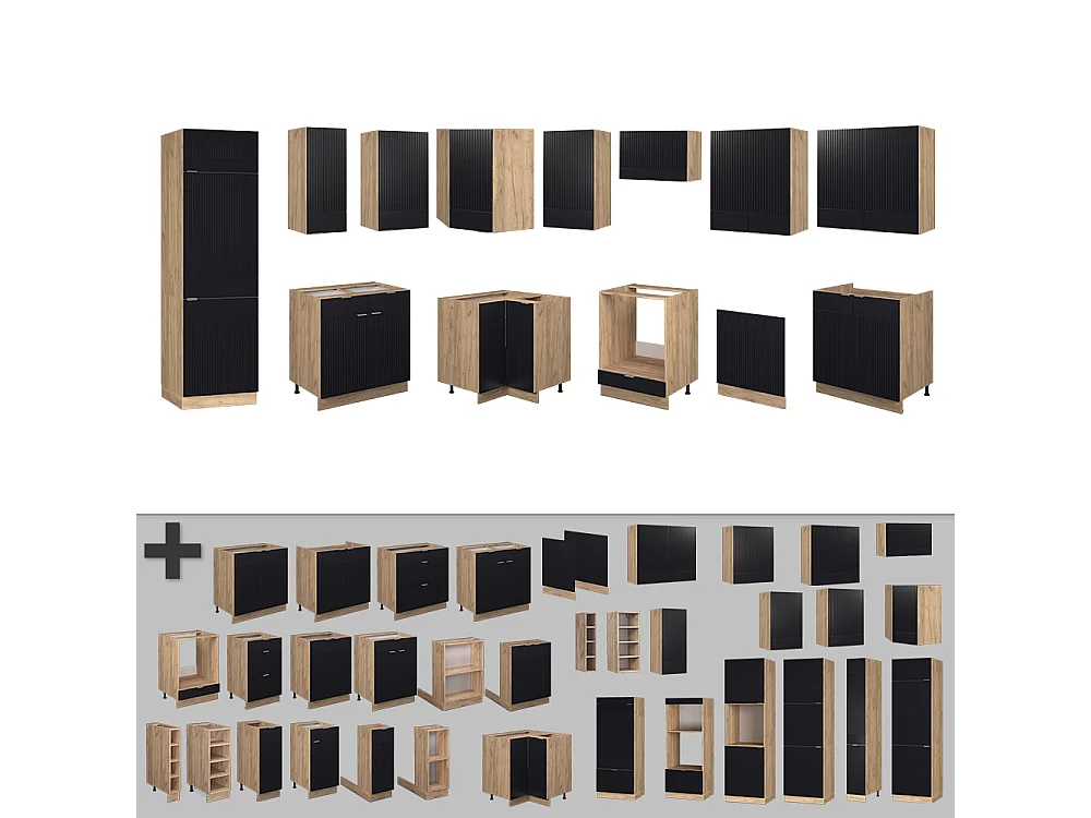 Eckküche schwarz gestreift/goldkraft eiche 287x46x81.6 fame-line