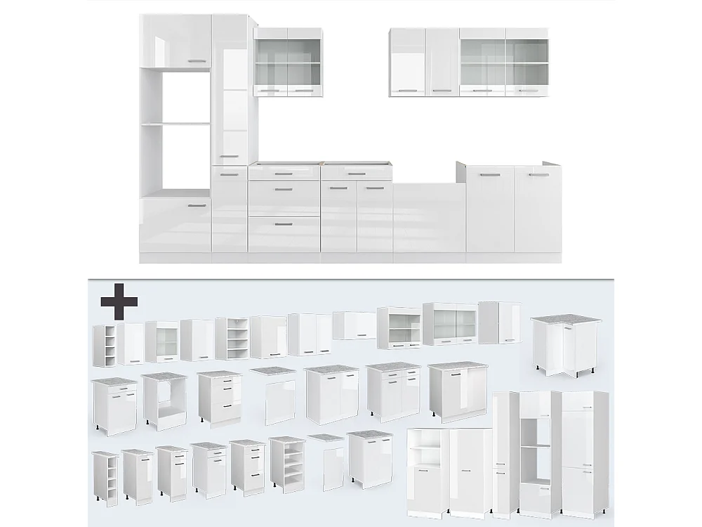 Mueble de cocina blanco alto brillo/blanco 350x46x81.6 r-line