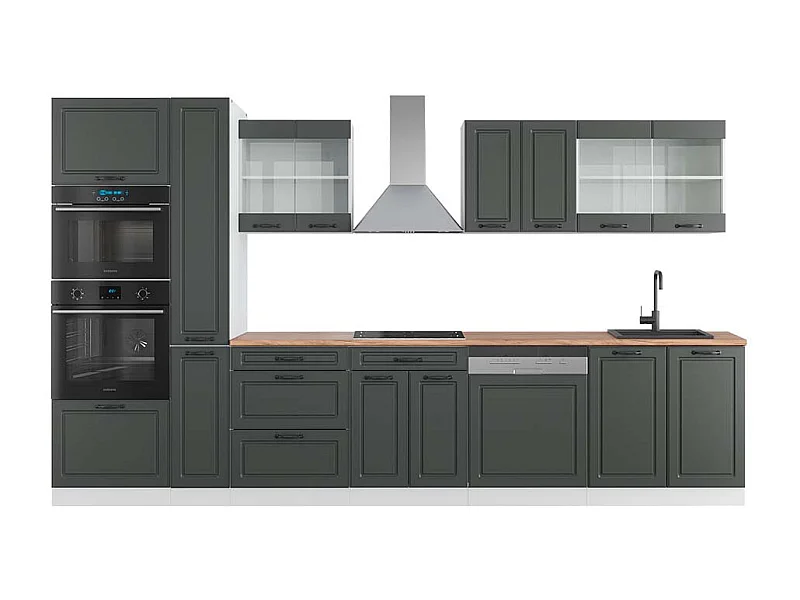 Küchenzeile anthrazit landhaus/weiß 350x60x81.6 r-line