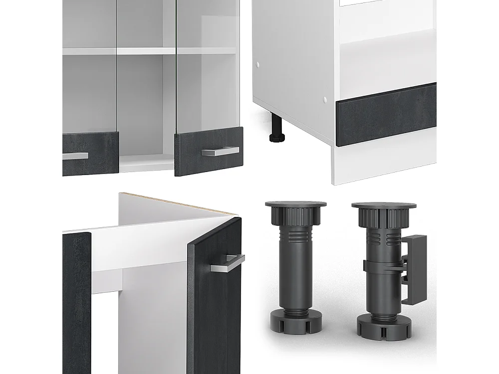 Cucina angolare completa nero cemento/bianco 287x46x81.6 r-line