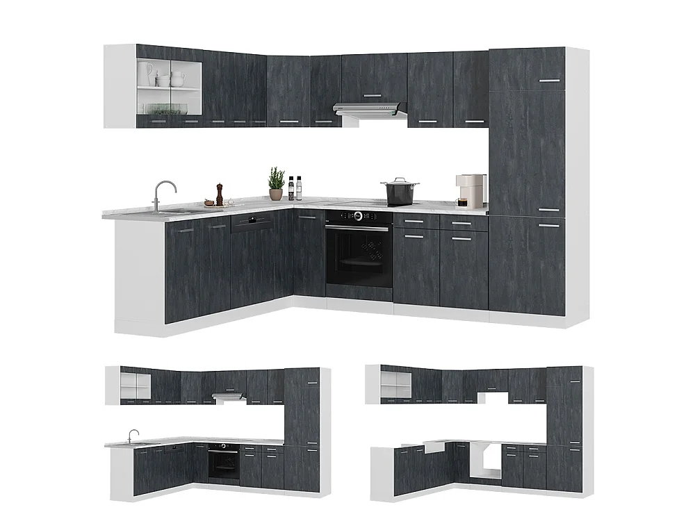 Cuisine en angle béton noir/blanc 287x46x81.6 r-line