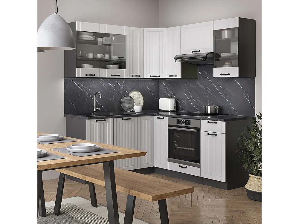 Cuisine en angle blanc cottage/anthracite 190x46x81.6 fame-line