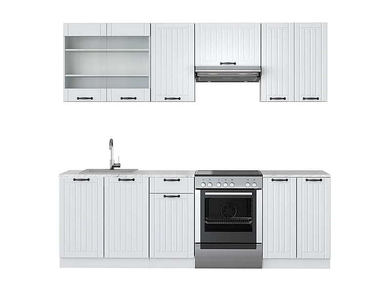 Küchenzeile weiß landhaus/weiß 240x60x81.6 fame-line